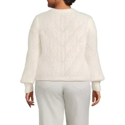 Women's Eyelash Fuzzy Pointelle Puff Sleeve Sweater
