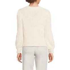 Women's Eyelash Fuzzy Pointelle Puff Sleeve Sweater