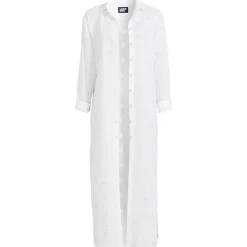 Women's Eyelet Button Down Maxi Cover-up Dress