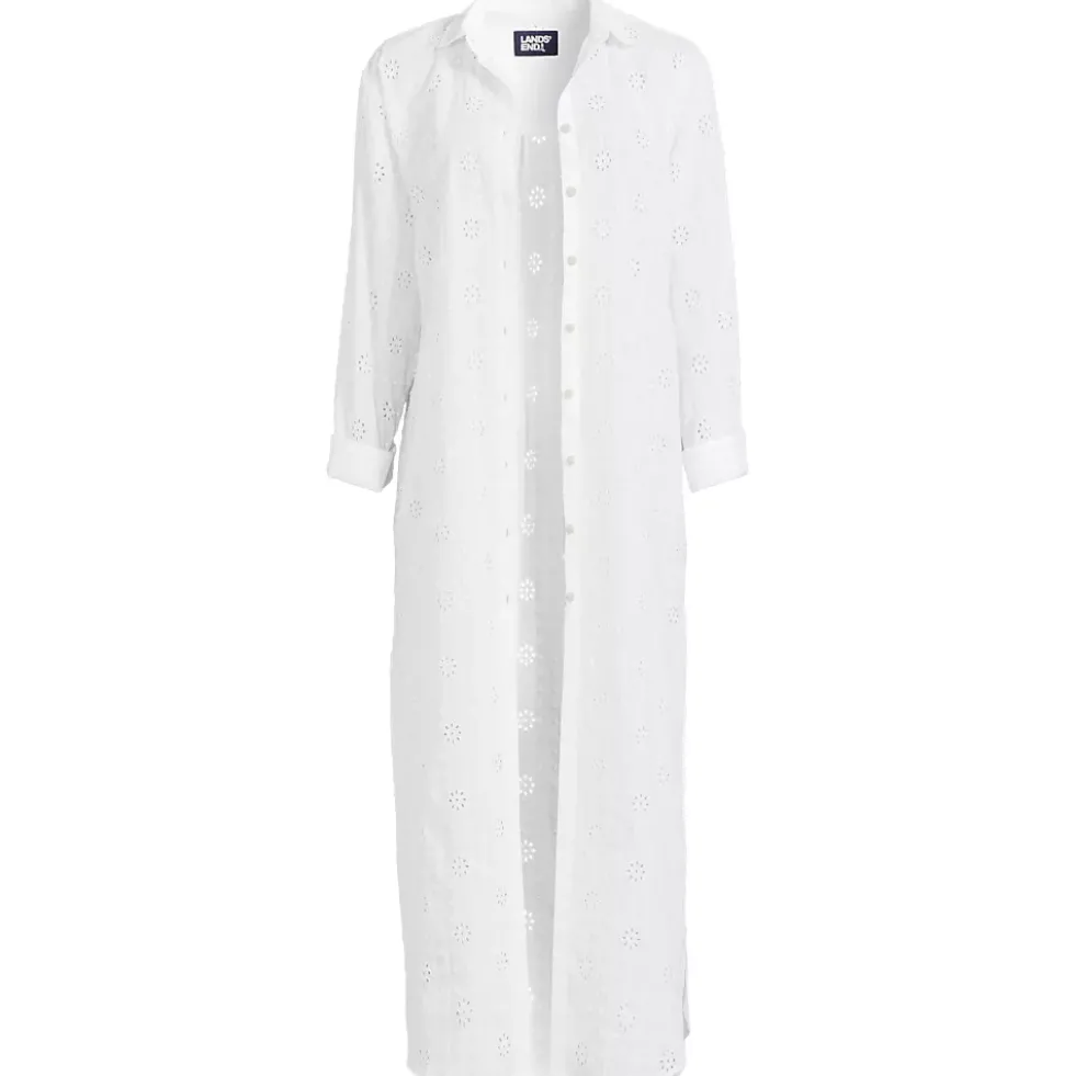 Women's Eyelet Button Down Maxi Cover-up Dress