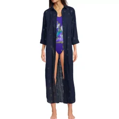Women's Eyelet Button Down Maxi Cover-up Dress