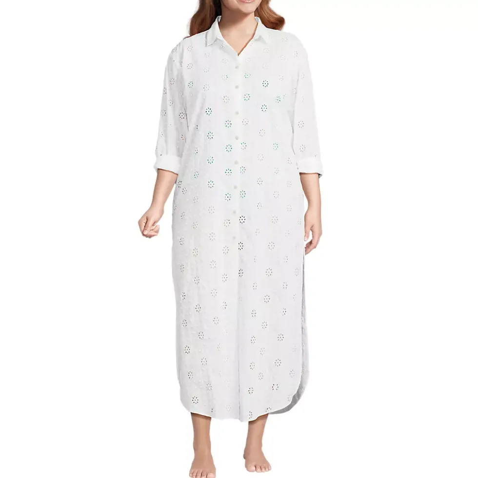 Women's Eyelet Button Down Maxi Cover-up Dress
