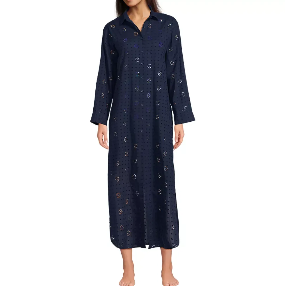 Women's Eyelet Button Down Maxi Cover-up Dress