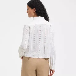 Women's Eyelet Cropped Button Front Shirt
