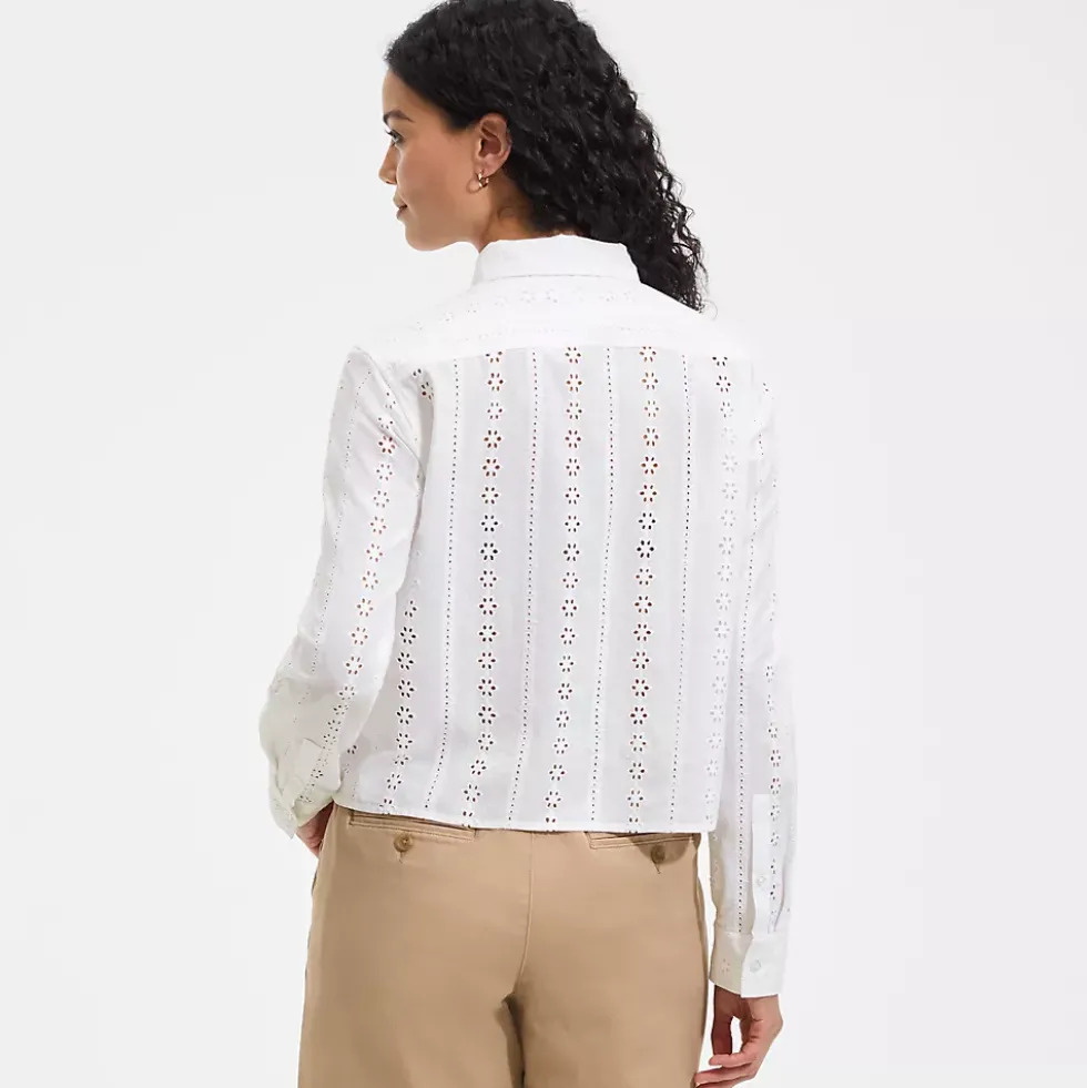 Women's Eyelet Cropped Button Front Shirt