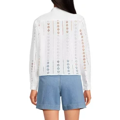 Women's Eyelet Cropped Button Front Shirt