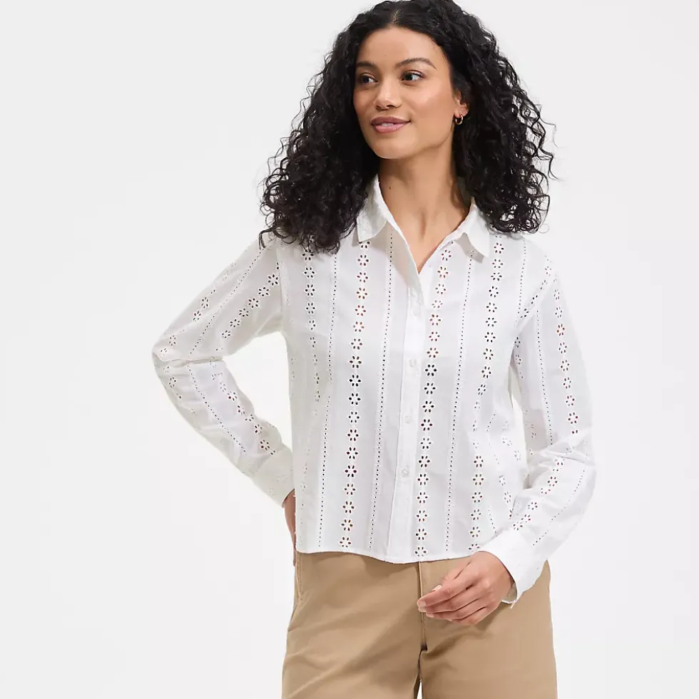 Women's Eyelet Cropped Button Front Shirt