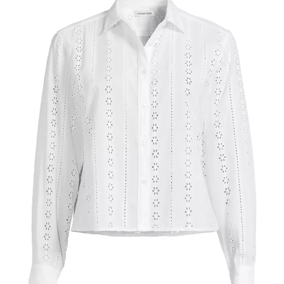 Women's Eyelet Cropped Button Front Shirt