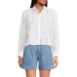 Women's Eyelet Cropped Button Front Shirt