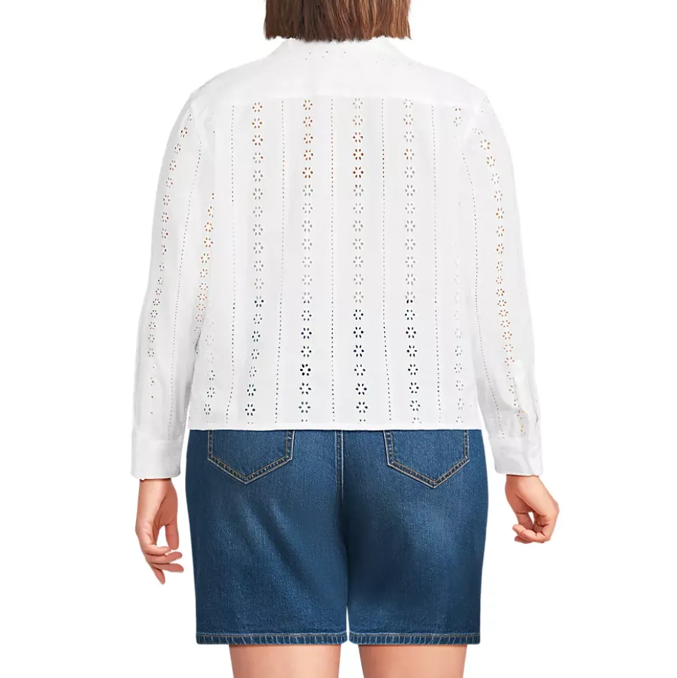 Women's Eyelet Cropped Button Front Shirt
