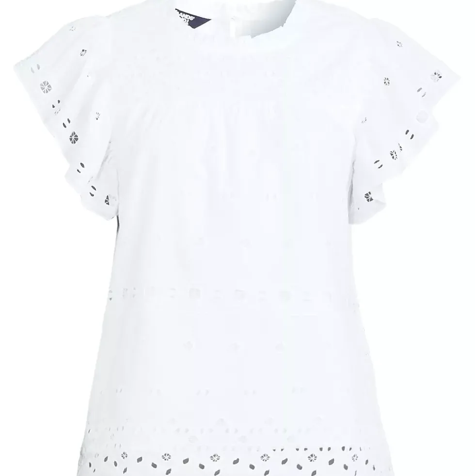 Women's Eyelet Ruffle Sleeve Popover Top