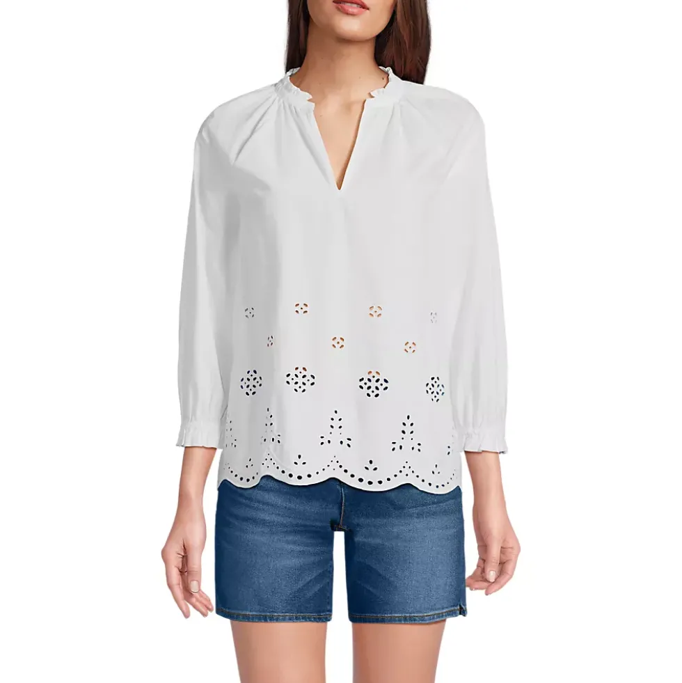 Women's Eyelet Split Neck Shirt