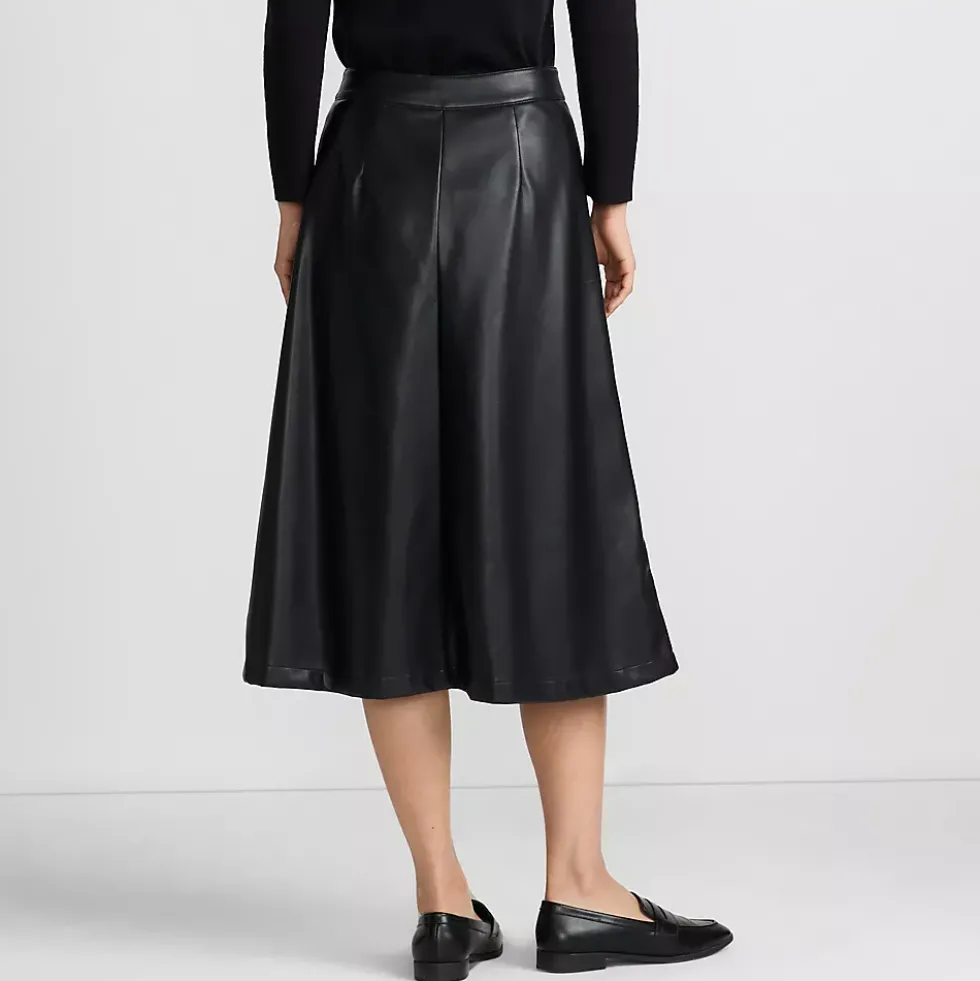 Women's Faux Leather Button Front Midi Skirt