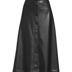 Women's Faux Leather Button Front Midi Skirt