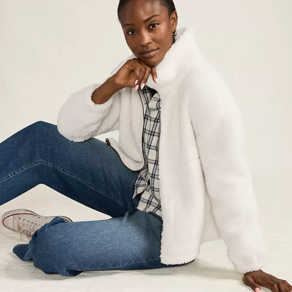 Women's Faux Shearling Zip Front Fleece Jacket