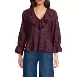 Women's Feminine Ruffle Chiffon V Neck Blouse