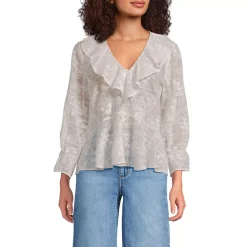 Women's Feminine Ruffle Chiffon V Neck Blouse