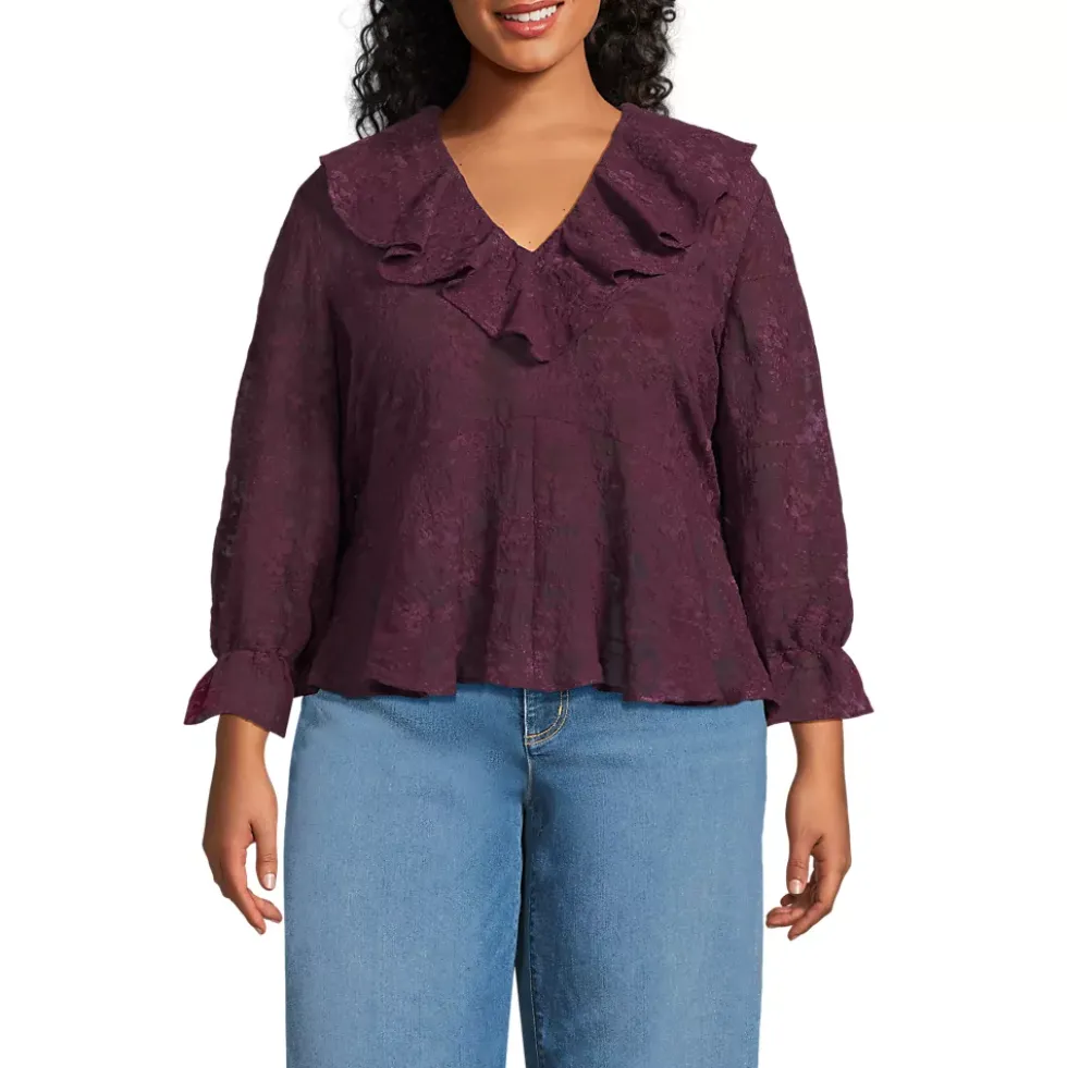 Women's Feminine Ruffle Chiffon V Neck Blouse