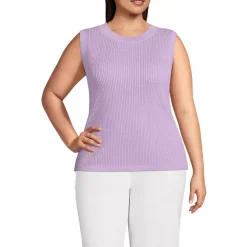 Women's Fine Gauge Baby Cable Crew Neck Sleeveless Sweater - Set Top