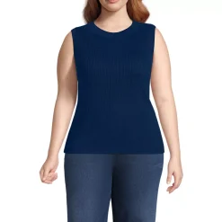Women's Fine Gauge Baby Cable Crew Neck Sleeveless Sweater - Set Top