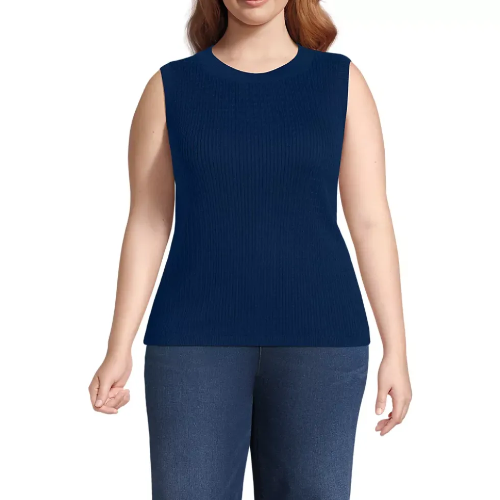 Women's Fine Gauge Baby Cable Crew Neck Sleeveless Sweater - Set Top