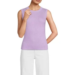 Women's Fine Gauge Baby Cable Crew Neck Sleeveless Sweater - Set Top