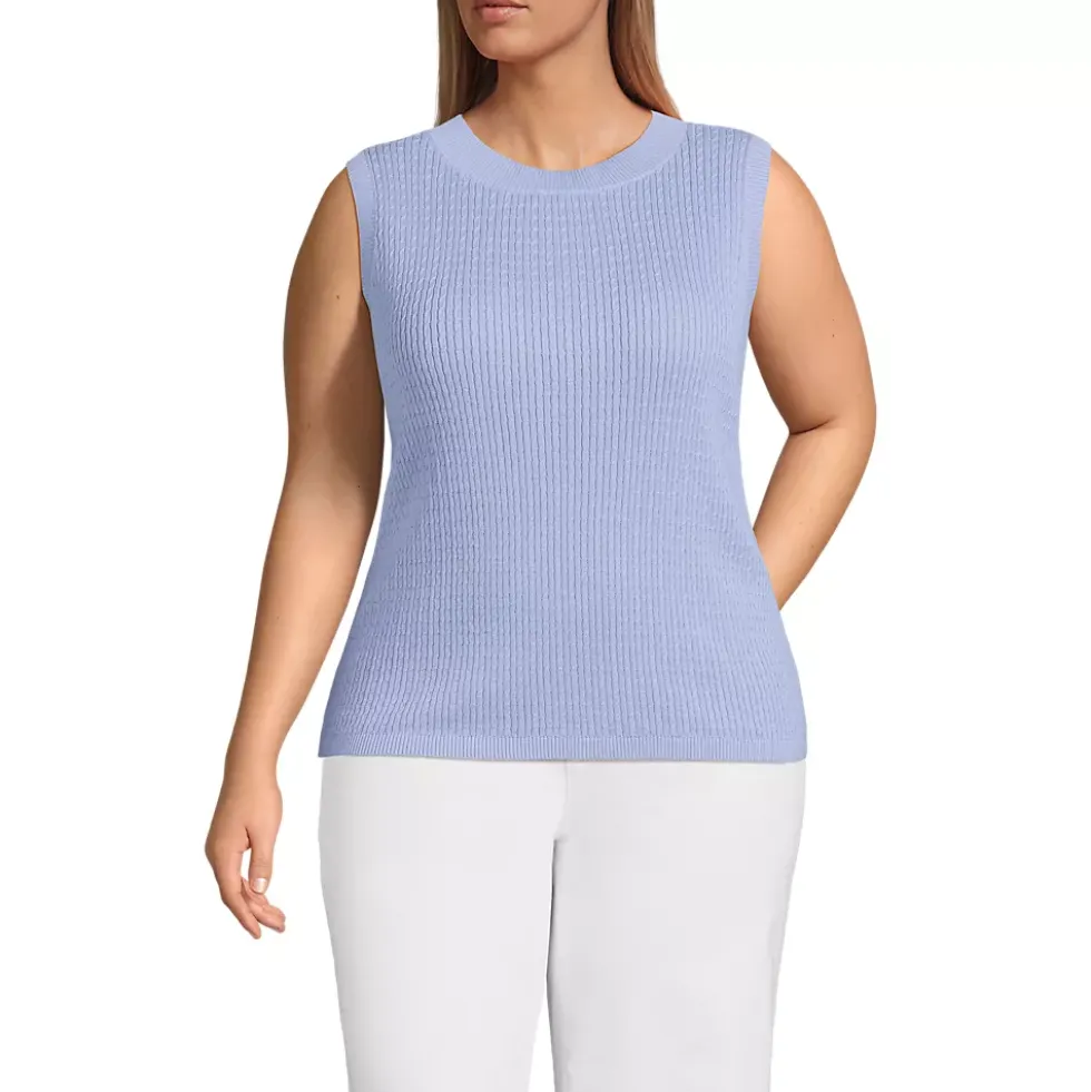 Women's Fine Gauge Baby Cable Crew Neck Sleeveless Sweater - Set Top