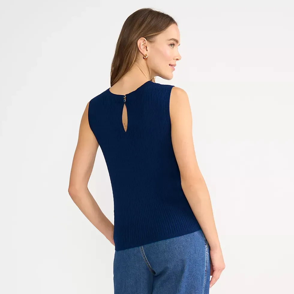 Women's Fine Gauge Baby Cable Crew Neck Sleeveless Sweater - Set Top