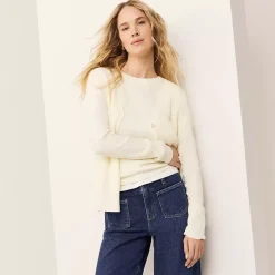 Women's Fine Gauge Baby Cable Crew Neck Sleeveless Sweater - Set Top