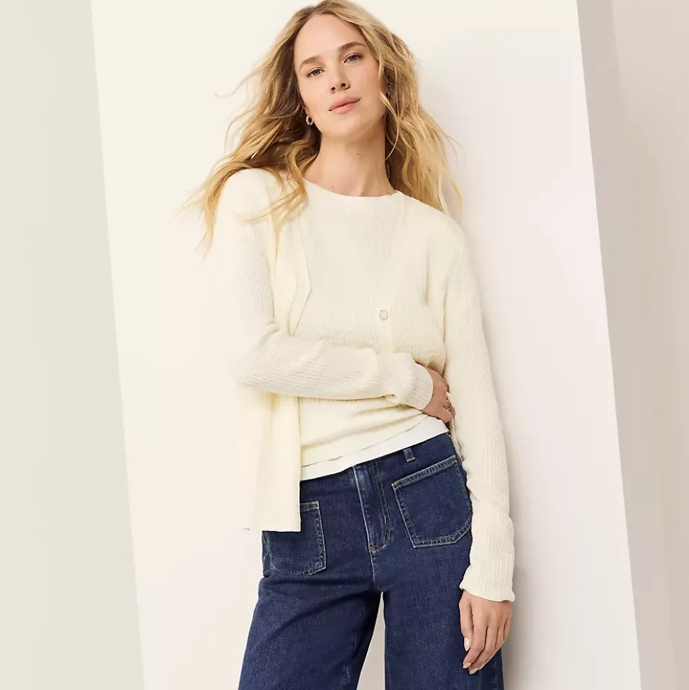 Women's Fine Gauge Baby Cable Crew Neck Sleeveless Sweater - Set Top