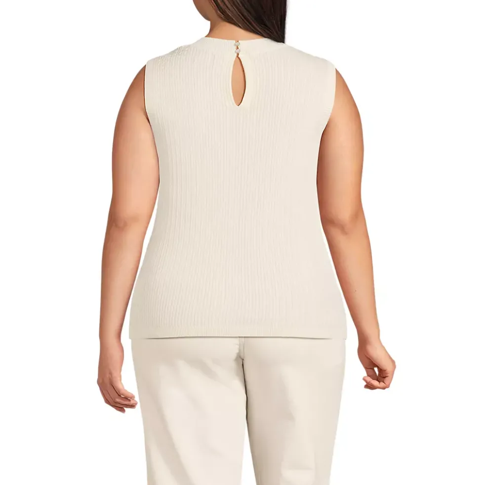 Women's Fine Gauge Baby Cable Crew Neck Sleeveless Sweater - Set Top