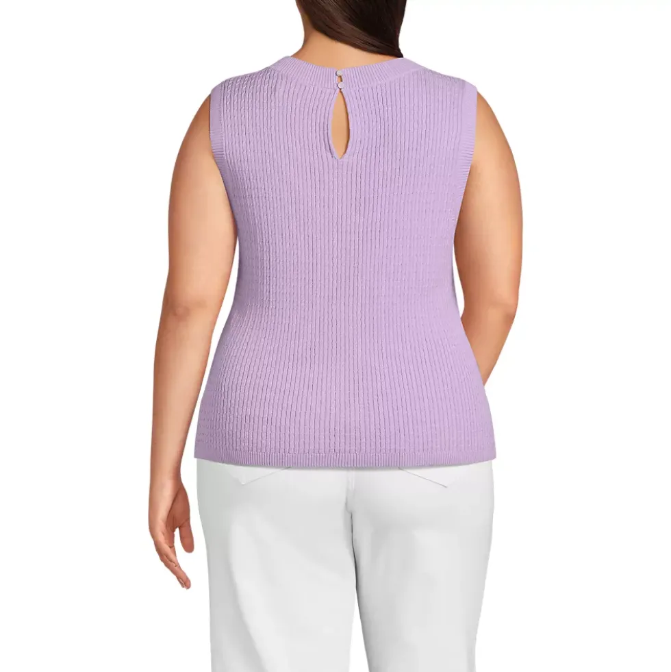 Women's Fine Gauge Baby Cable Crew Neck Sleeveless Sweater - Set Top