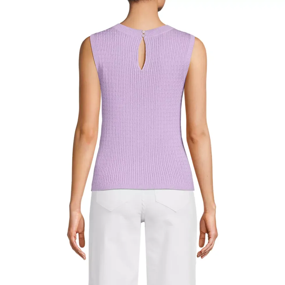 Women's Fine Gauge Baby Cable Crew Neck Sleeveless Sweater - Set Top