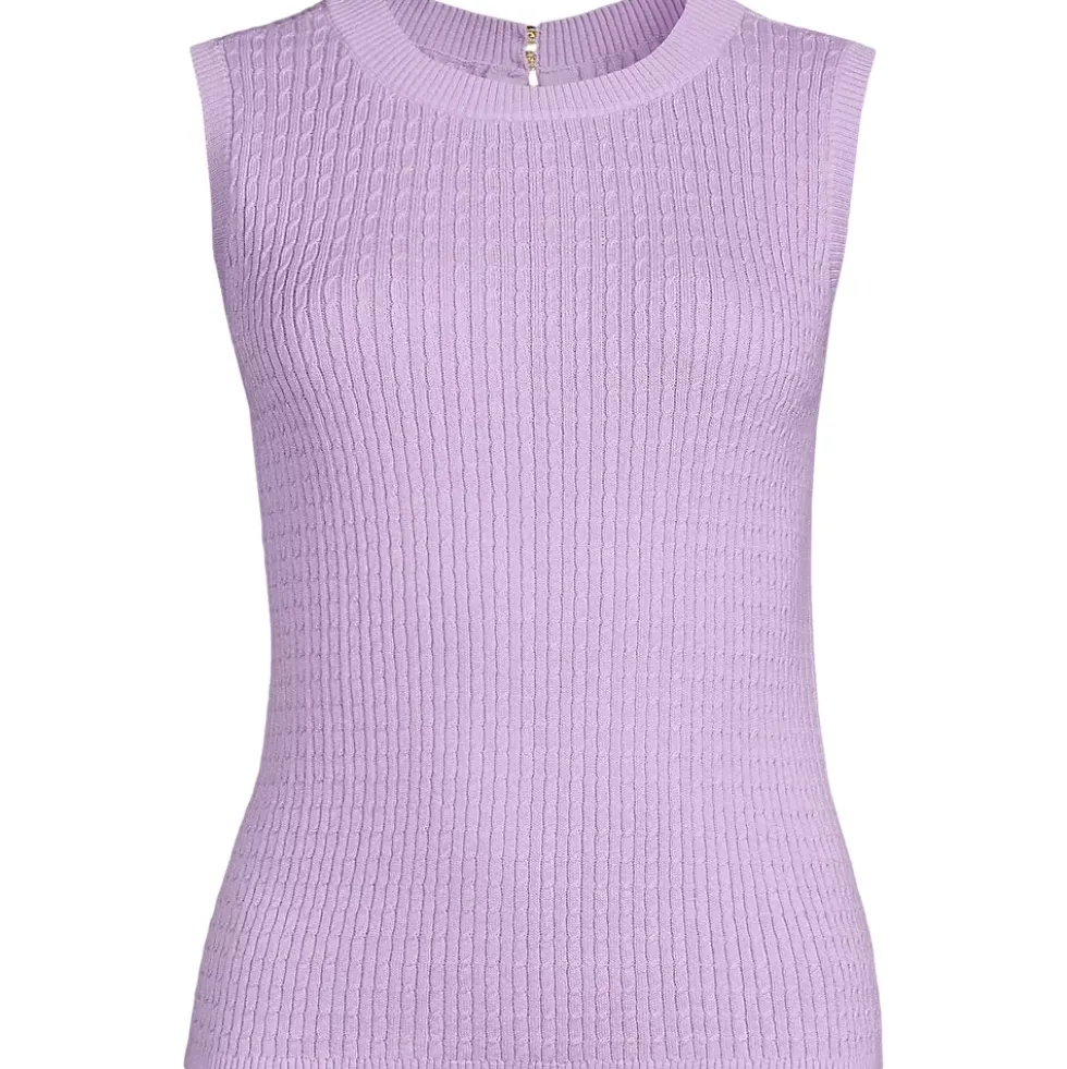 Women's Fine Gauge Baby Cable Crew Neck Sleeveless Sweater - Set Top