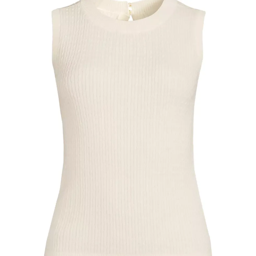 Women's Fine Gauge Baby Cable Crew Neck Sleeveless Sweater - Set Top