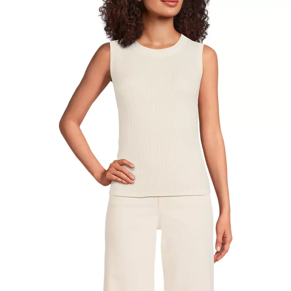 Women's Fine Gauge Baby Cable Crew Neck Sleeveless Sweater - Set Top