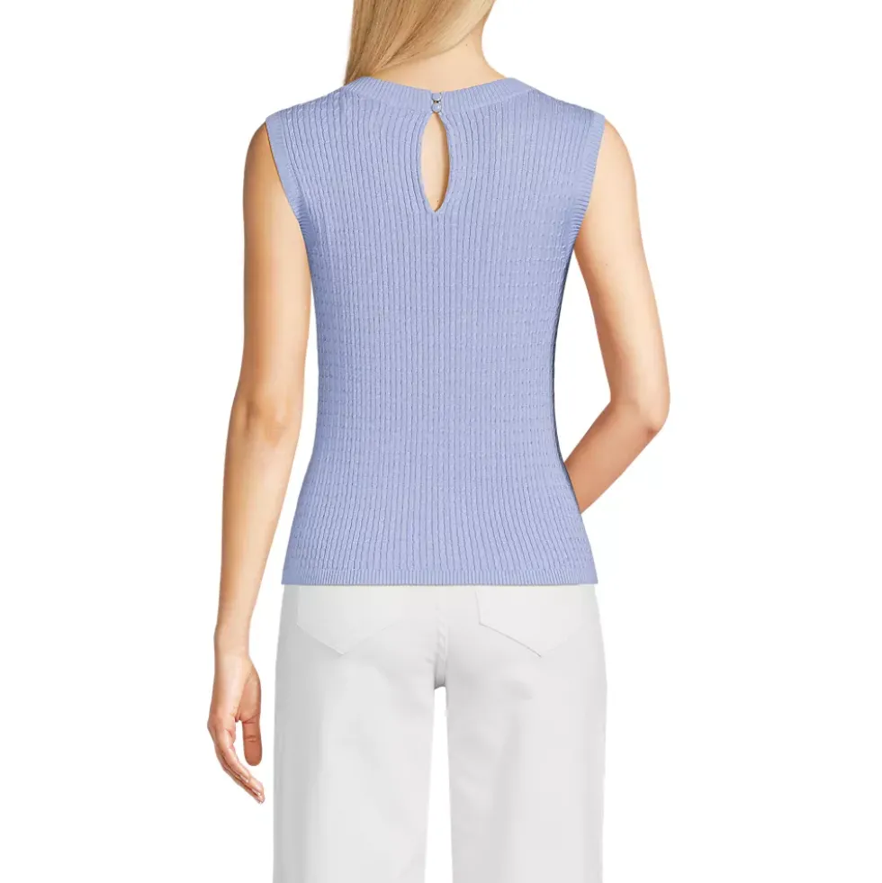 Women's Fine Gauge Baby Cable Crew Neck Sleeveless Sweater - Set Top