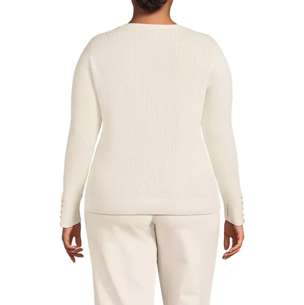 Women's Fine Gauge Cotton Baby Cable Vneck Sweater