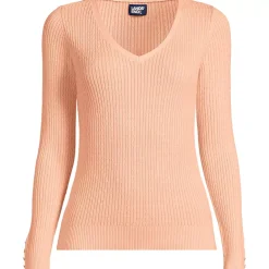 Women's Fine Gauge Cotton Baby Cable Vneck Sweater