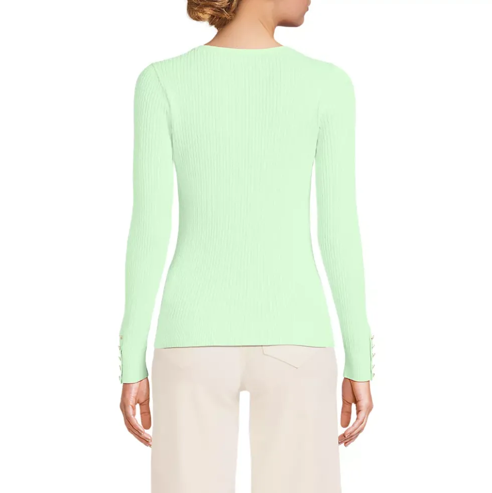 Women's Fine Gauge Cotton Baby Cable Vneck Sweater