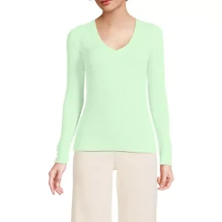 Women's Fine Gauge Cotton Baby Cable Vneck Sweater
