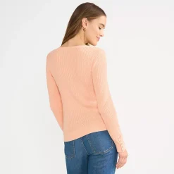Women's Fine Gauge Cotton Baby Cable Vneck Sweater