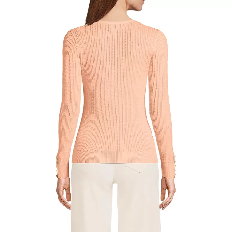 Women's Fine Gauge Cotton Baby Cable Vneck Sweater