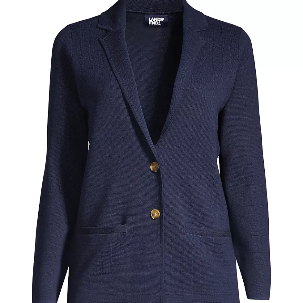 Women's Fine Gauge Cotton Button Front Blazer Sweater