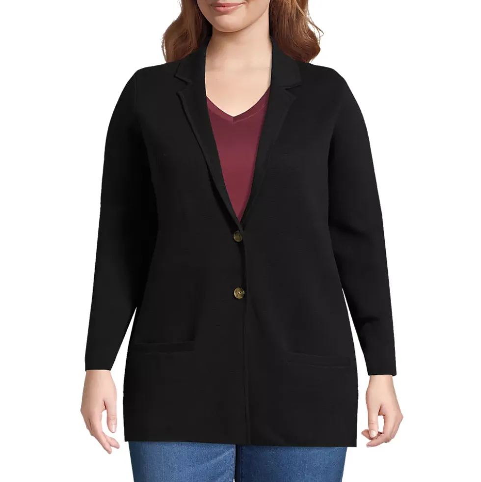Women's Fine Gauge Cotton Button Front Blazer Sweater