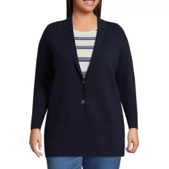 Women's Fine Gauge Cotton Button Front Blazer Sweater