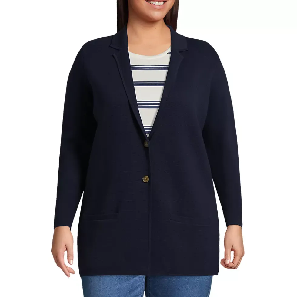 Women's Fine Gauge Cotton Button Front Blazer Sweater