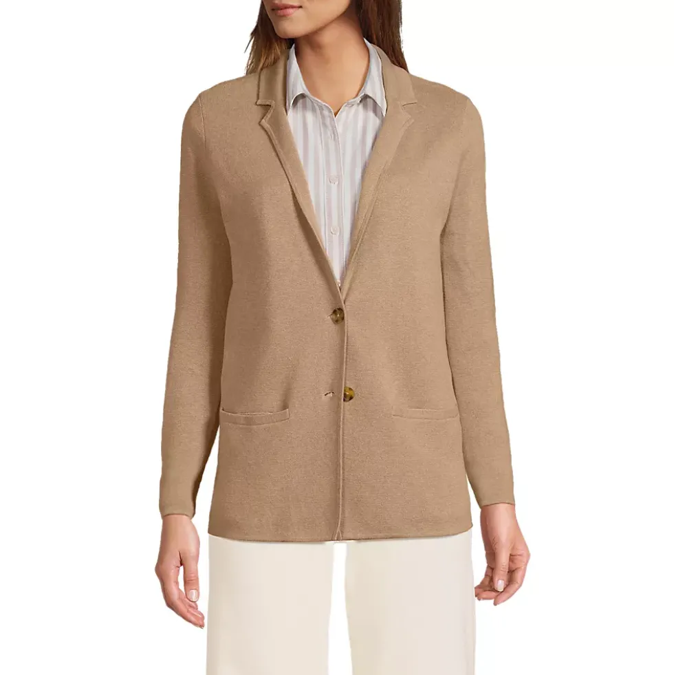 Women's Fine Gauge Cotton Button Front Blazer Sweater