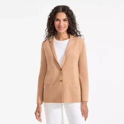 Women's Fine Gauge Cotton Button Front Blazer Sweater