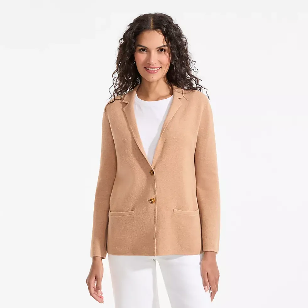 Women's Fine Gauge Cotton Button Front Blazer Sweater